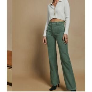 Reformation Alyssa High Rise Wide Leg Corduroy Pants in Moss